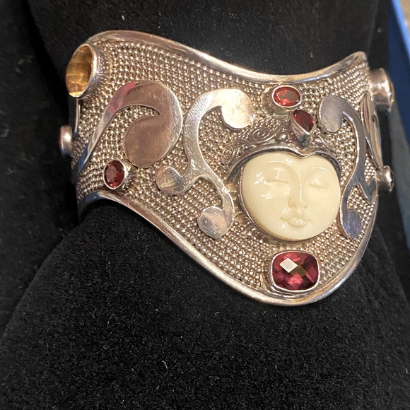 SAJEN CUFF SILVER FACES GODDESS BRACELET BONE GARNET, CITRINE - Picture 9 of 9